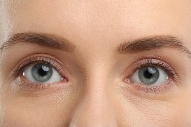 Photo of Woman with beautiful natural eyelashes, closeup view