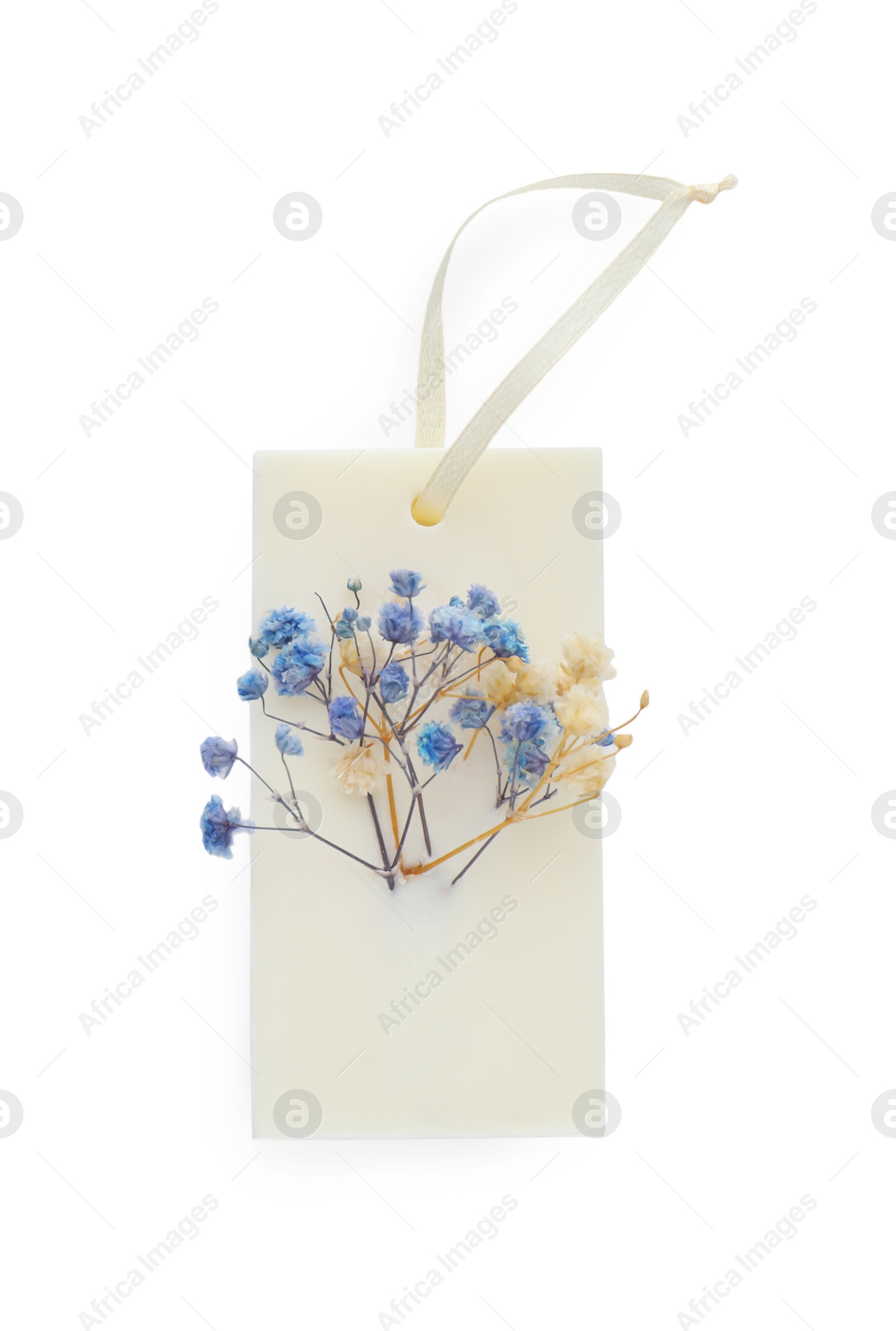 Photo of Beautiful scented sachet with flowers isolated on white