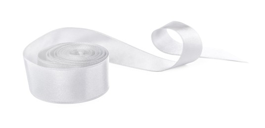 Image of One white satin ribbon isolated on white