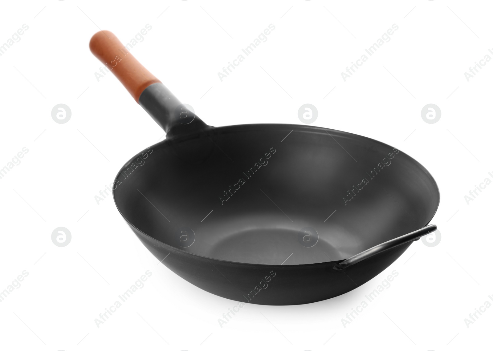 Photo of Empty iron wok isolated on white. Chinese cookware