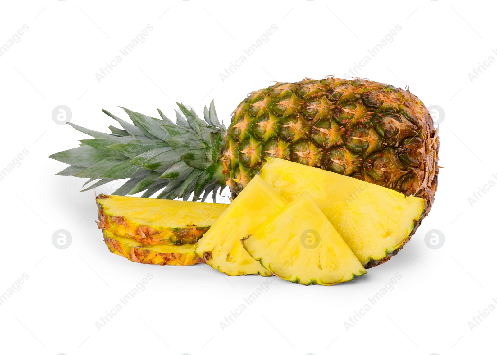 Image of Cut and whole pineapples isolated on white