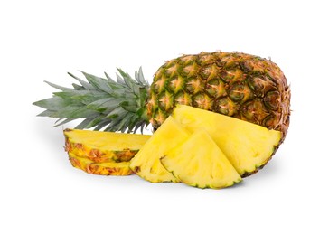 Image of Cut and whole pineapples isolated on white