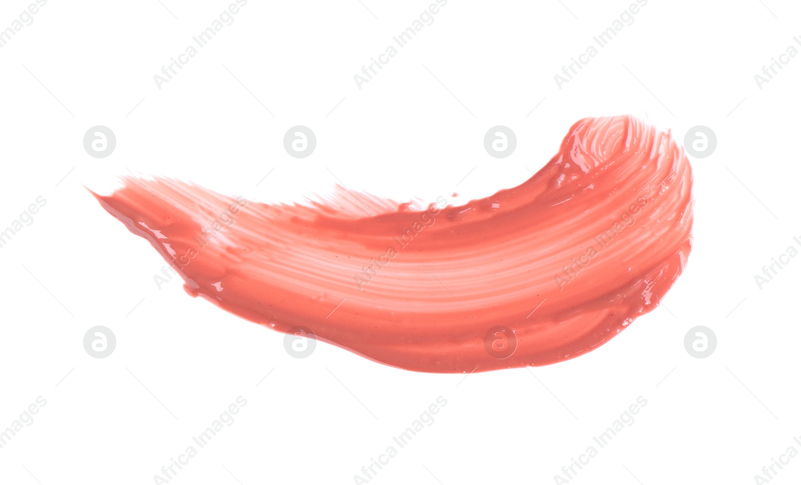 Photo of Stroke of color lip gloss isolated on white, top view