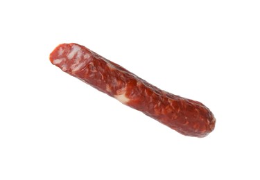 Thin dry smoked sausage isolated on white