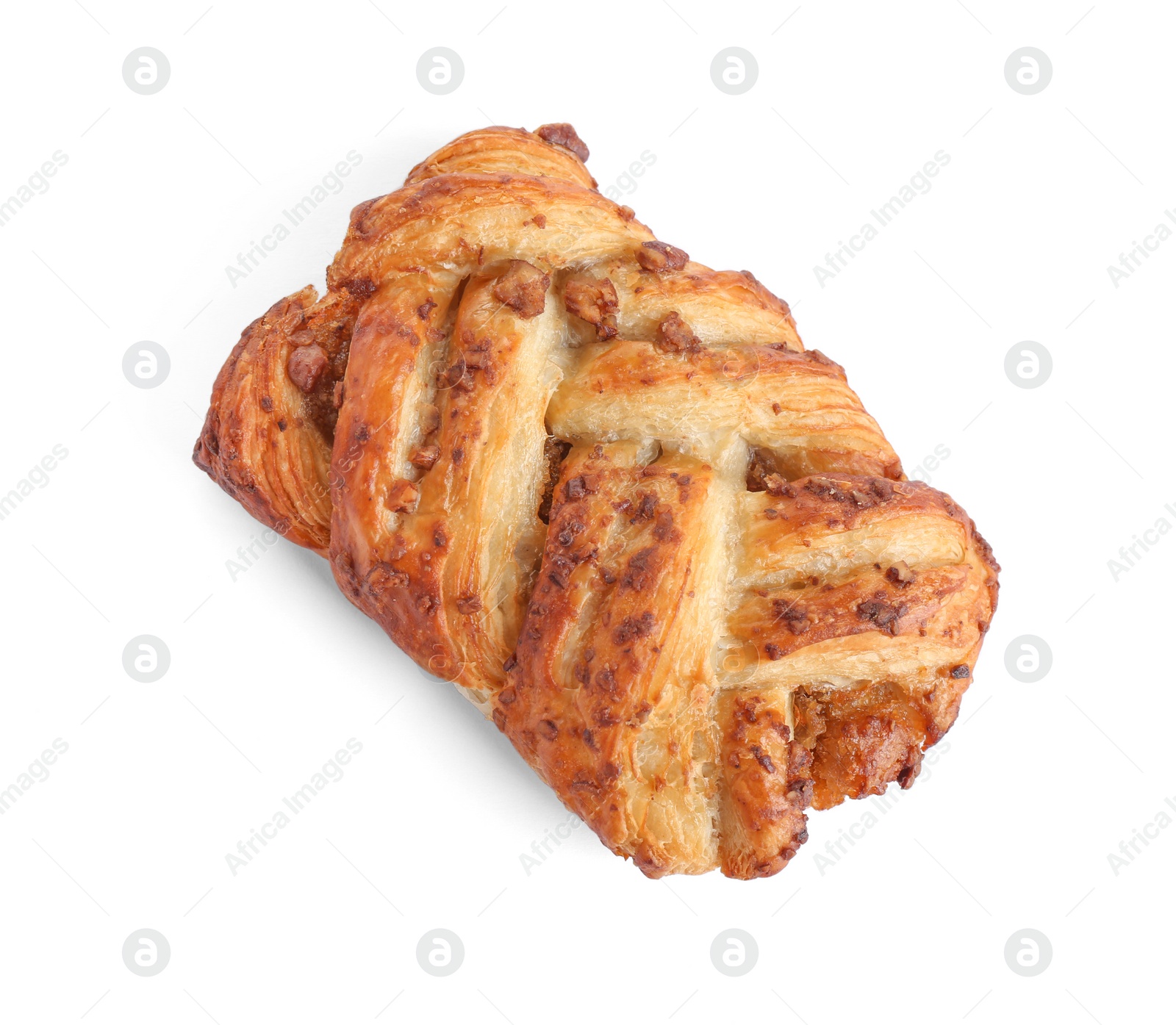 Photo of Fresh tasty puff pastry on white background, top view