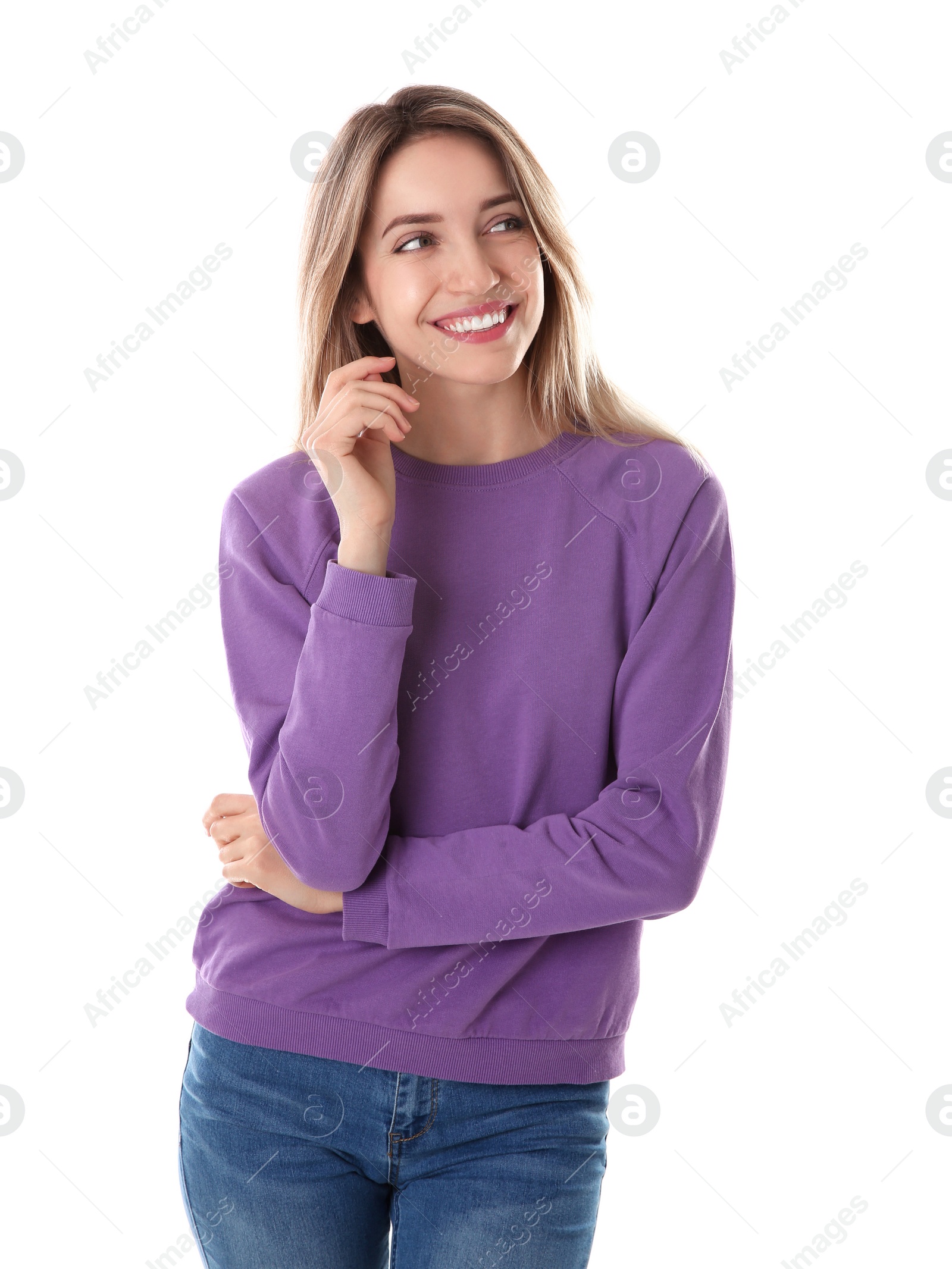 Photo of Portrait of pretty woman on white background