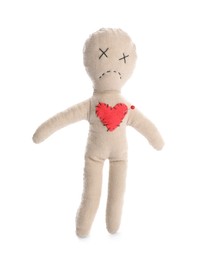 Voodoo doll with pin in heart isolated on white