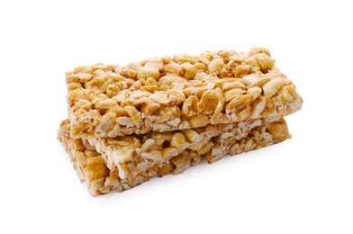 Photo of Tasty peanut bars (kozinaki) isolated on white