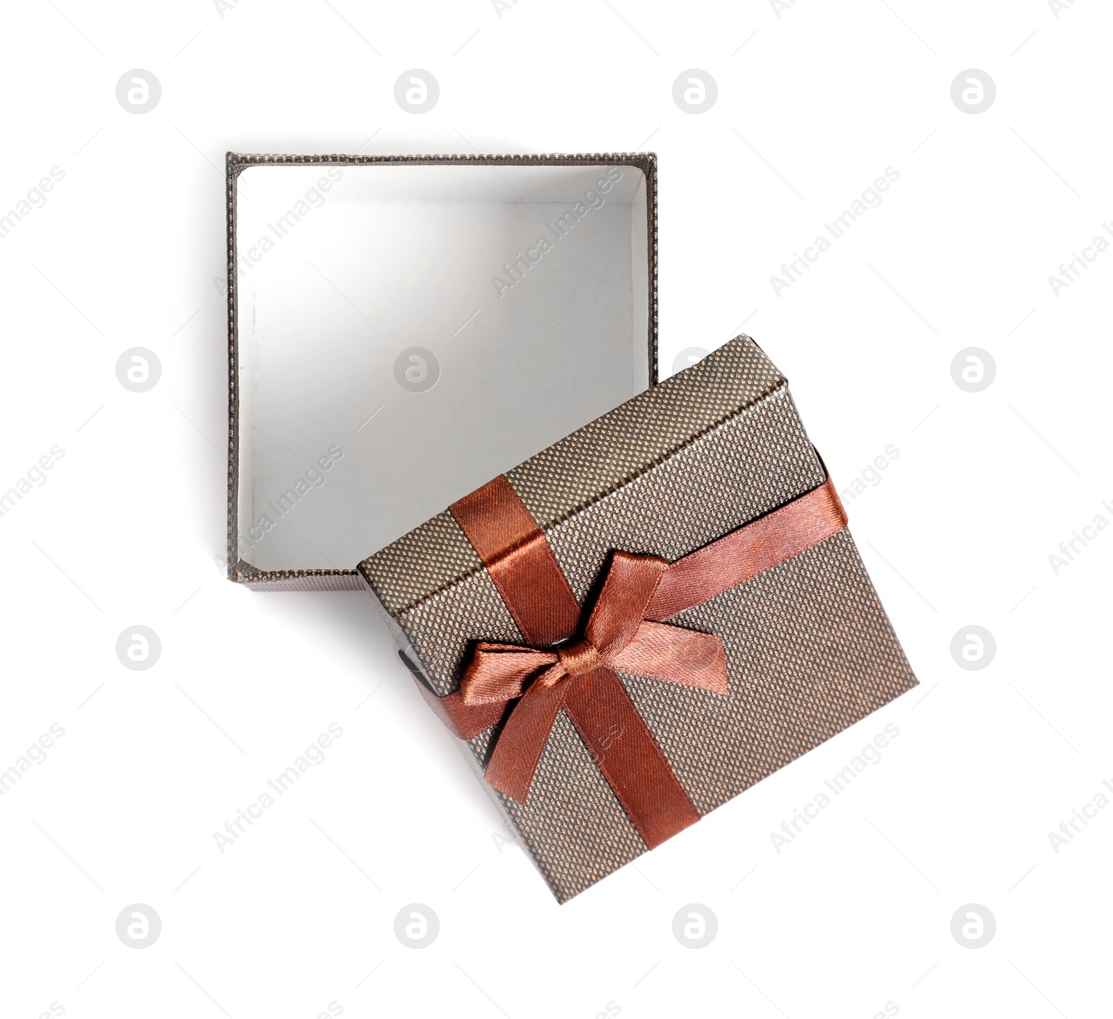 Photo of Empty open gift box on white background