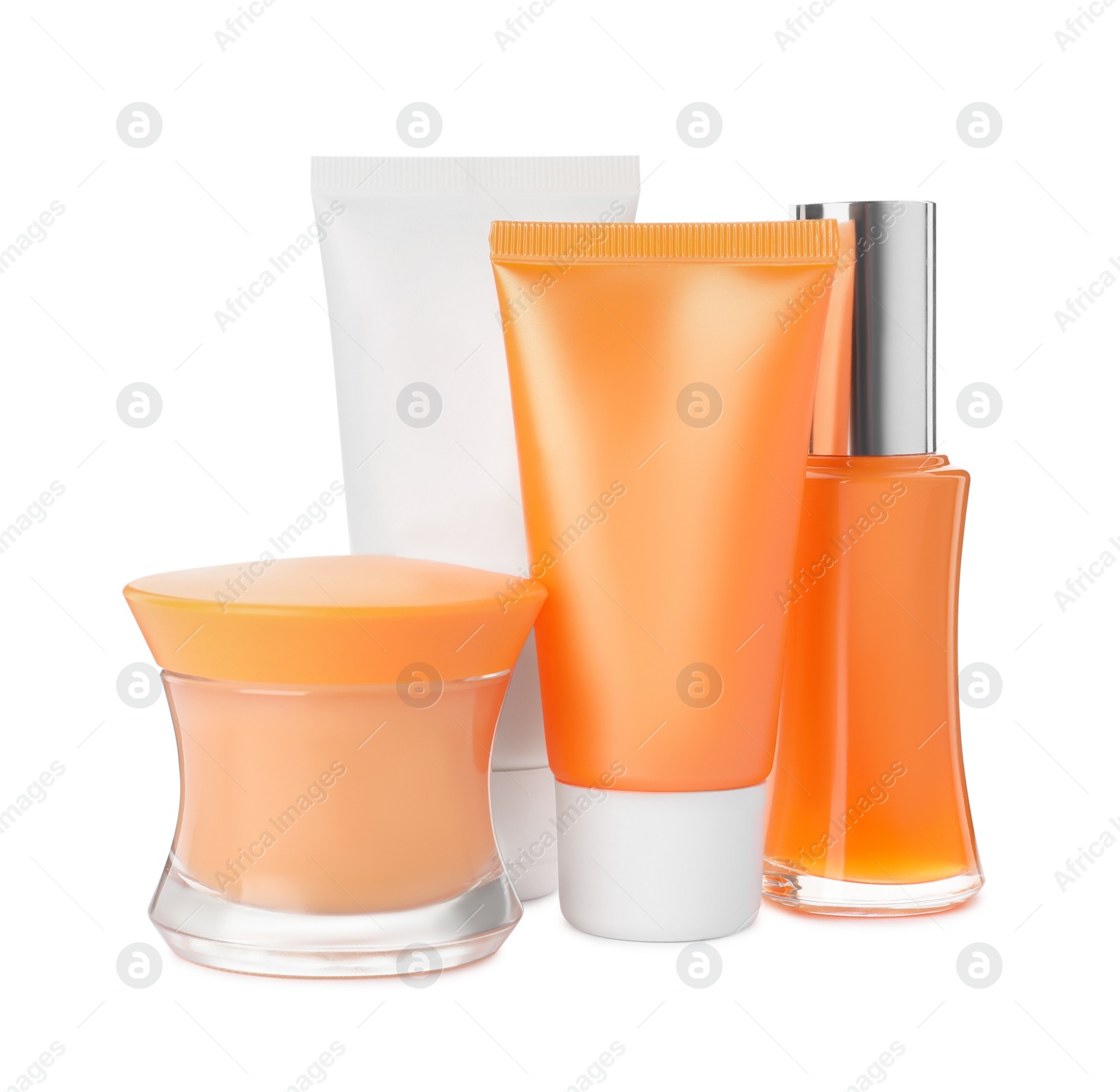 Photo of Set of luxury cosmetic products on white background