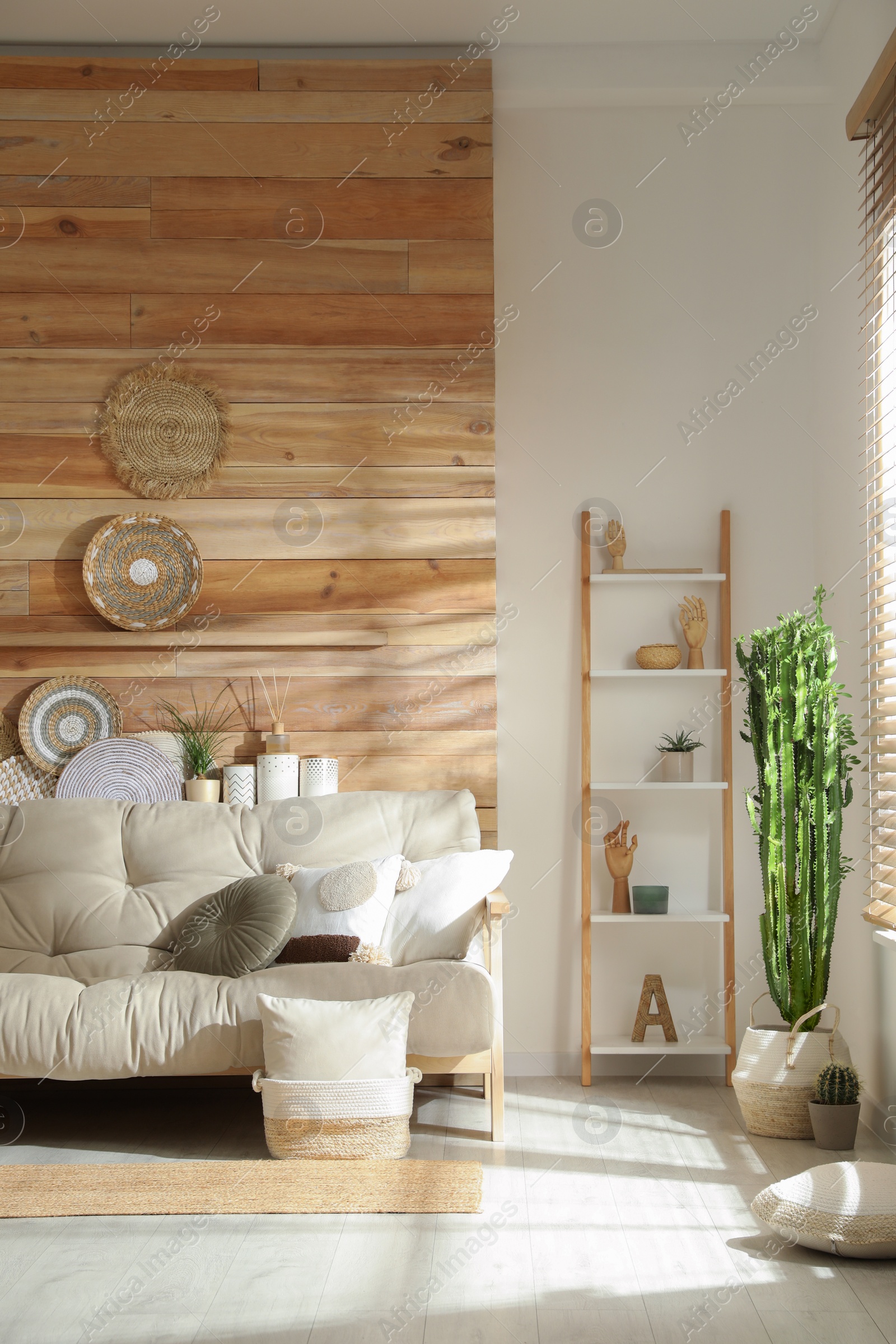 Photo of Living room interior with stylish decor and comfortable sofa