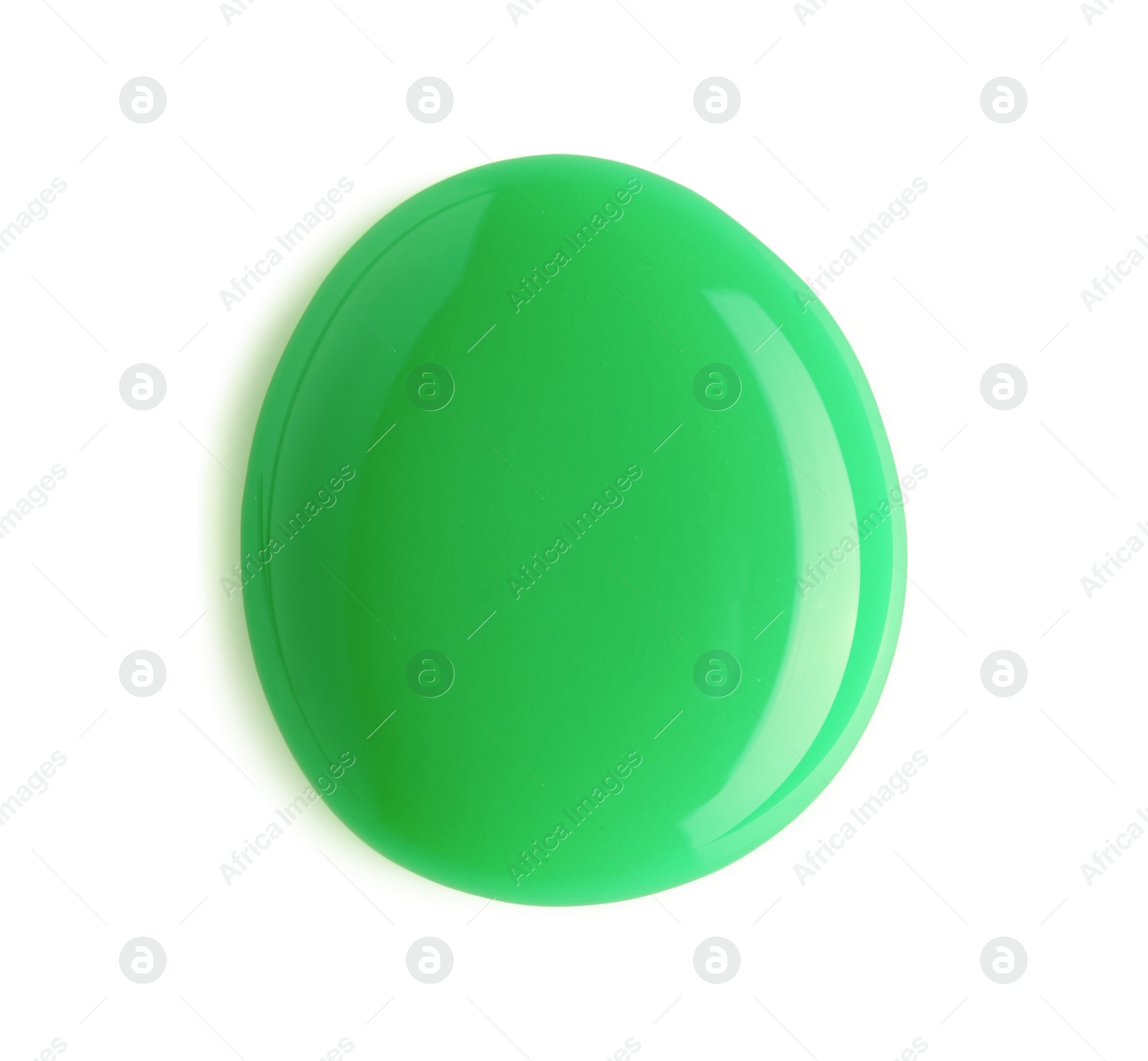 Photo of Sample of green nail polish isolated on white, top view