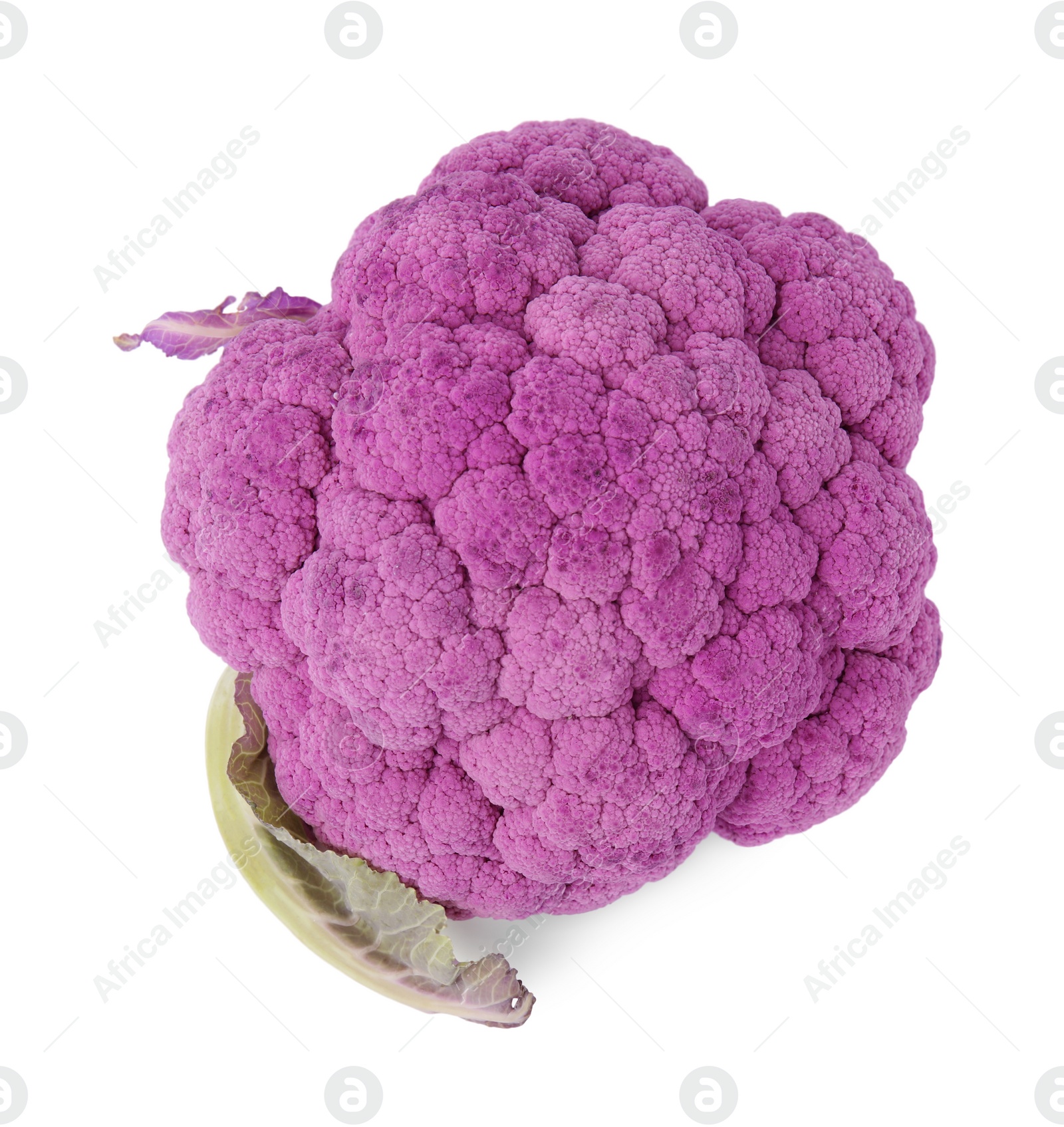 Photo of Fresh raw purple cauliflower isolated on white, top view