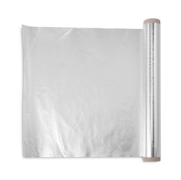 Photo of Roll of aluminum foil isolated on white, top view