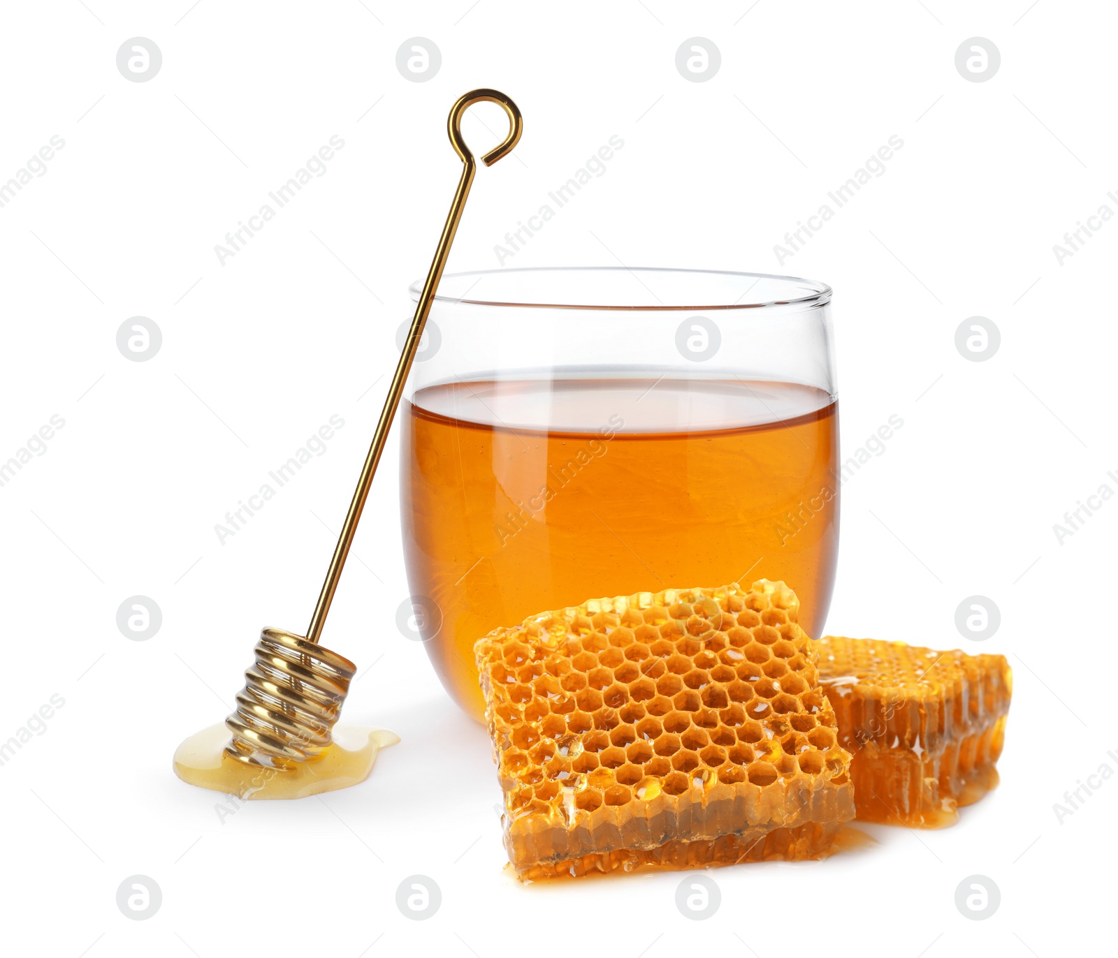 Image of Tasty natural honey on white background. Organic product