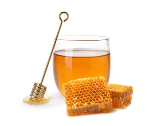 Image of Tasty natural honey on white background. Organic product