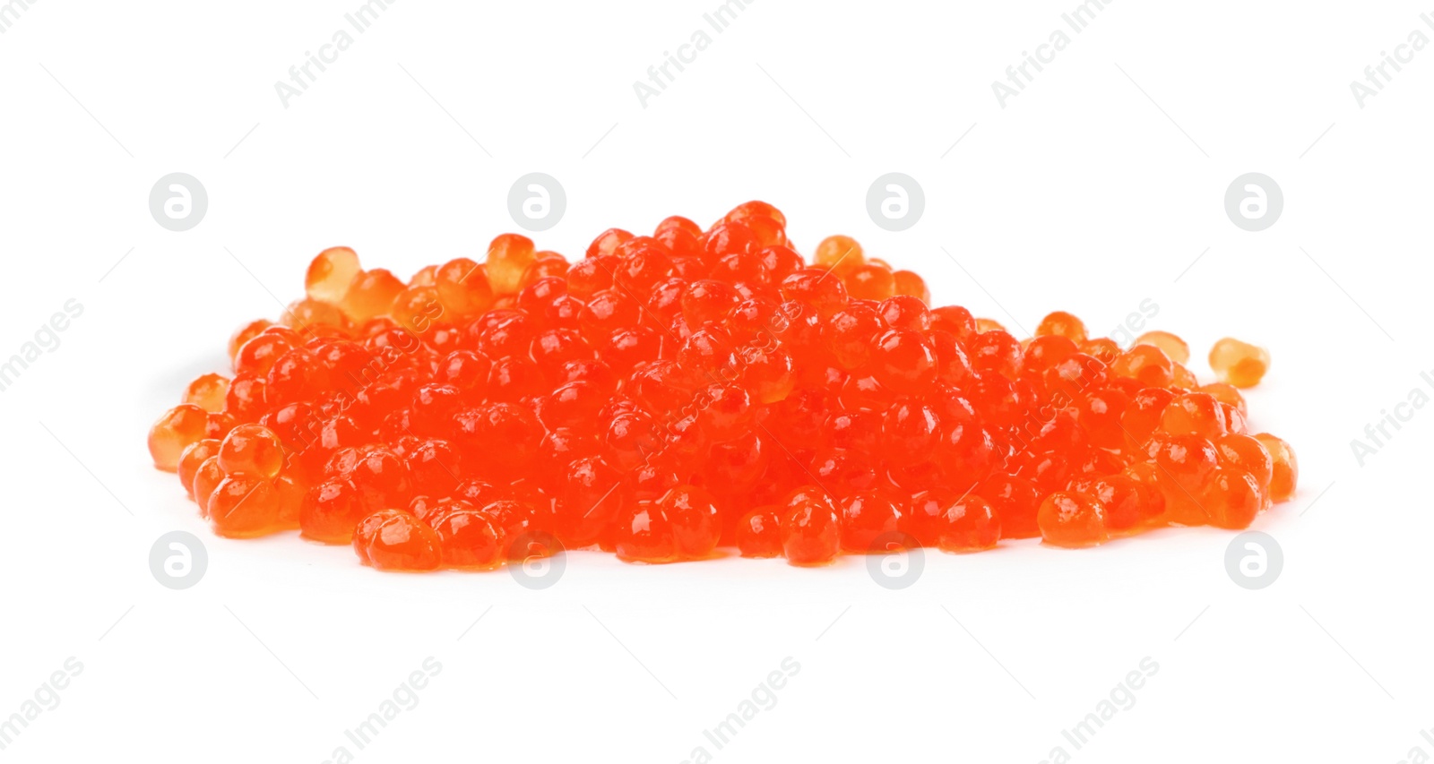 Photo of Pile of delicious red caviar isolated on white