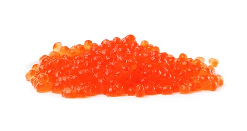 Photo of Pile of delicious red caviar isolated on white