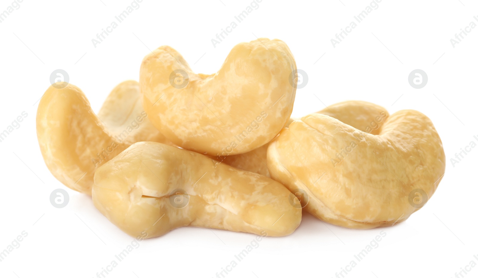 Photo of Pile of tasty organic cashew nuts isolated on white