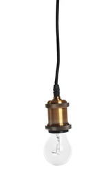 New incandescent light bulb for lamp on white background