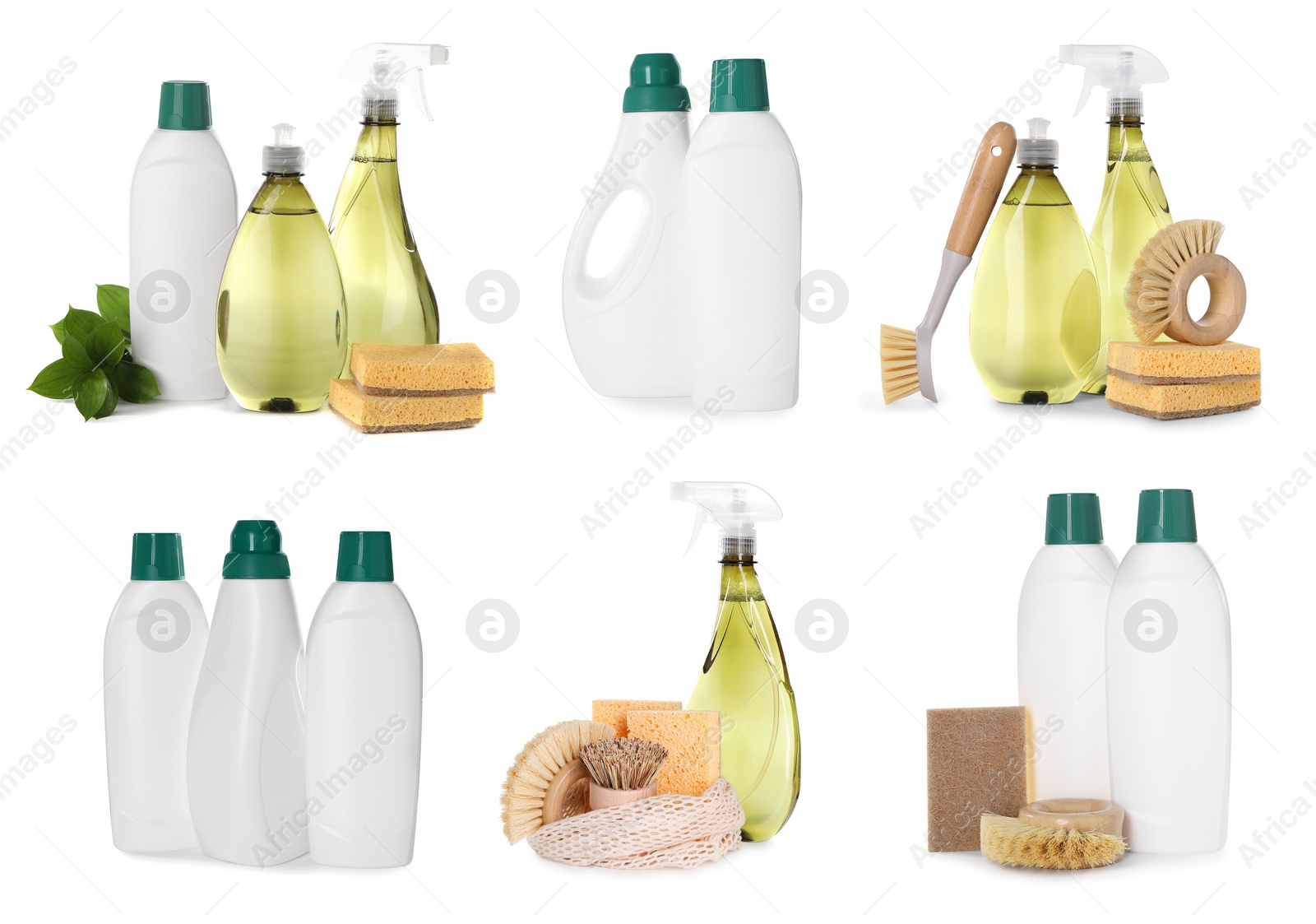 Image of Set of eco-friendly cleaning products isolated on white