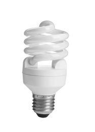 New fluorescent light bulb for modern lamps on white background