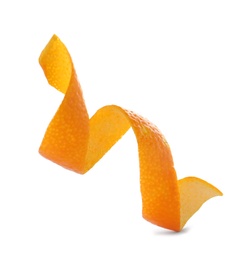 Photo of Fresh orange peel on white background. Healthy fruit