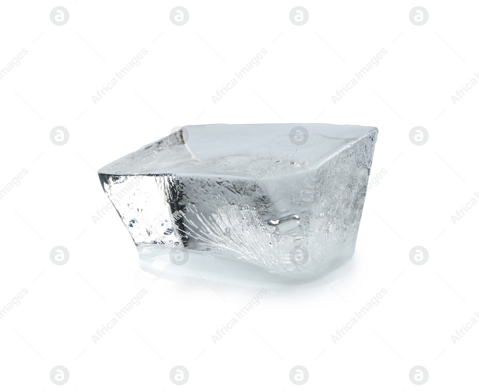 Photo of Transparent ice cube melting on white background