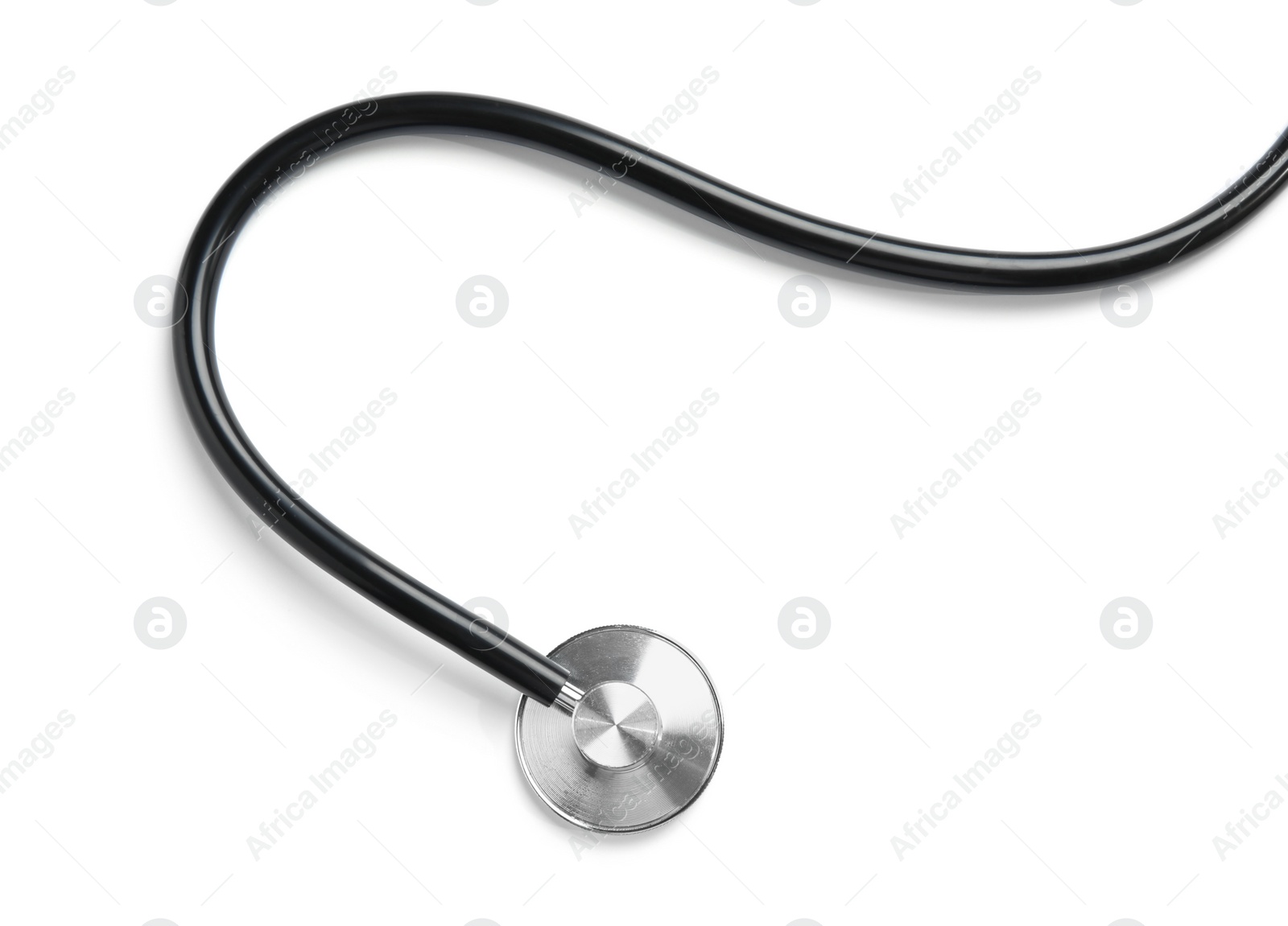 Photo of Stethoscope isolated on white, top view. Medical tool