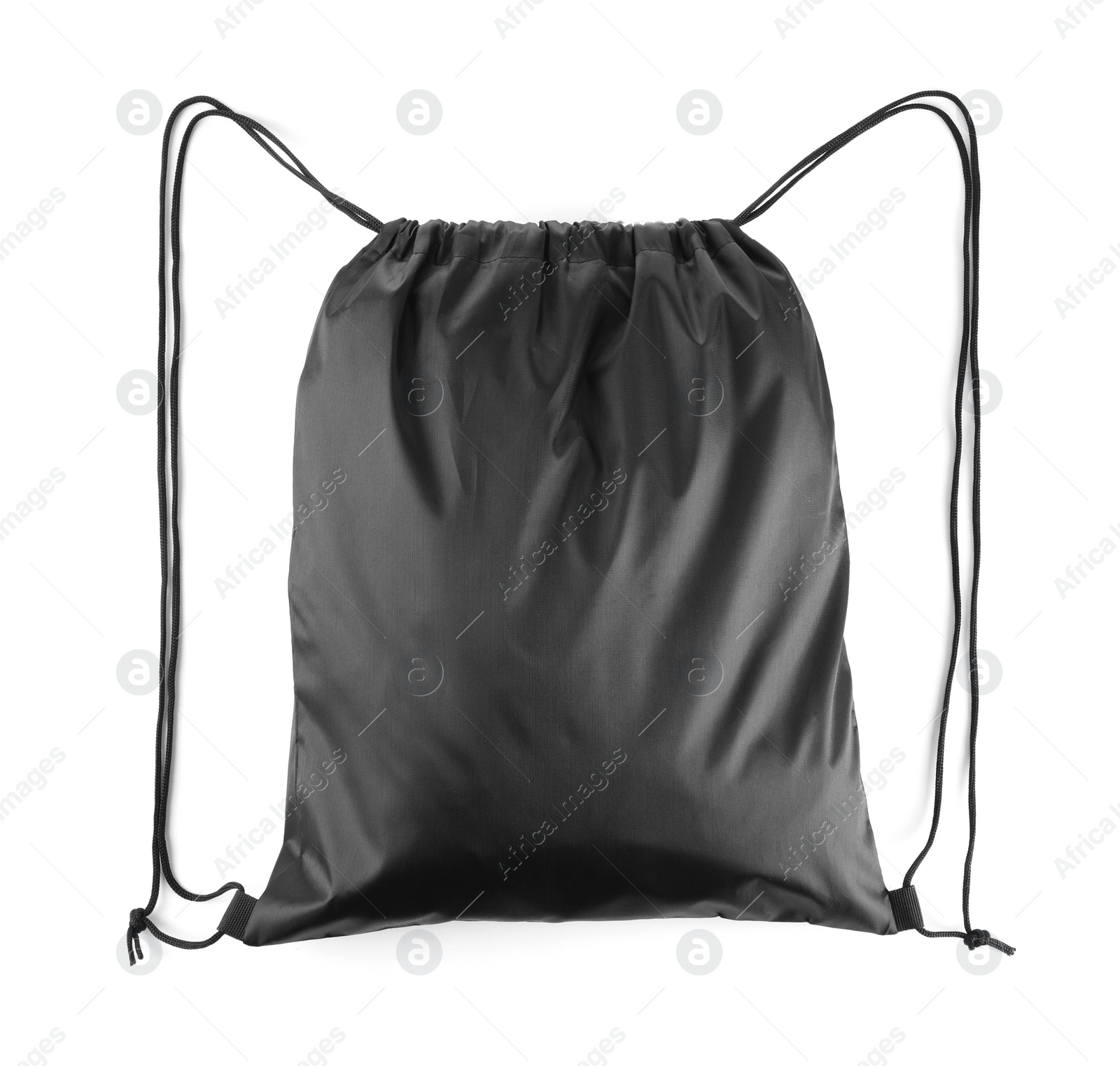 Photo of One black drawstring bag isolated on white