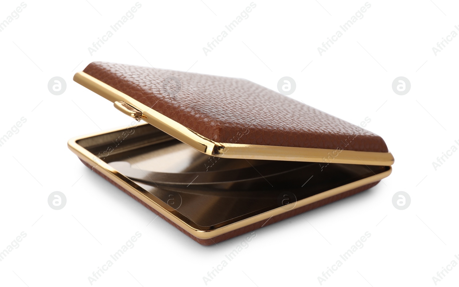 Photo of Stylish leather cigarette case isolated on white