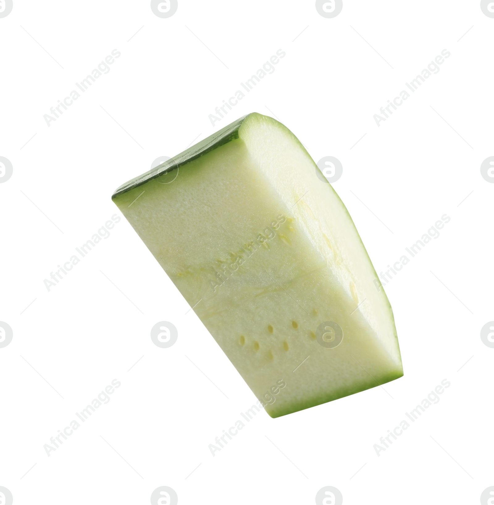 Photo of Piece of green ripe zucchini isolated on white