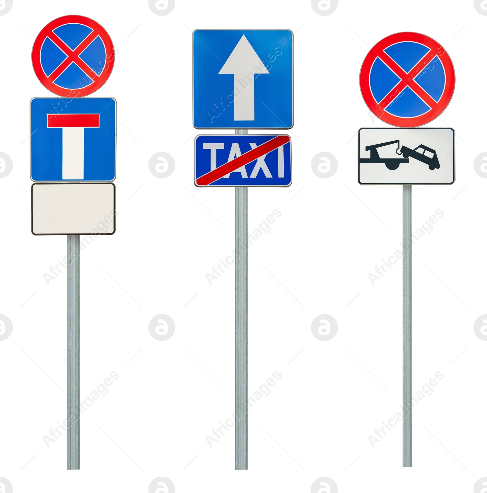 Image of Set with different road signs isolated on white