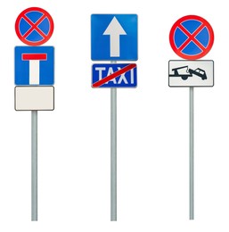 Set with different road signs isolated on white