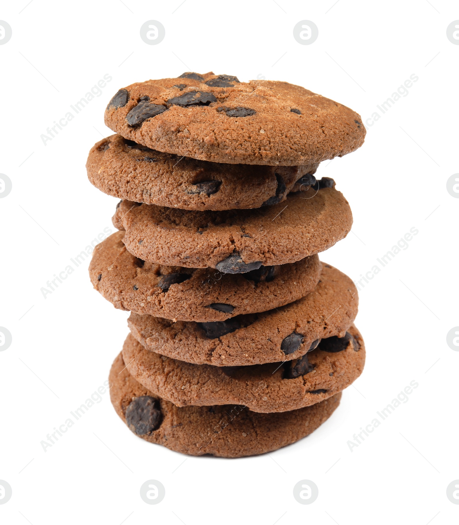 Photo of Delicious chocolate chip cookies on white background