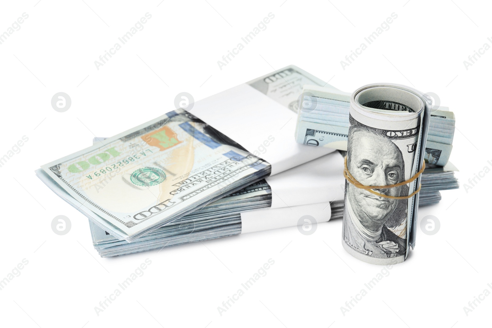 Photo of Dollar banknotes on white background. American national currency