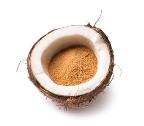 Coconut sugar and fruit isolated on white