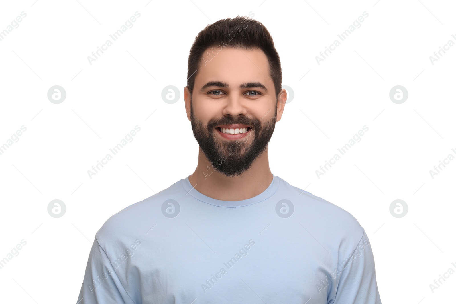 Photo of Man with clean teeth smiling on white background