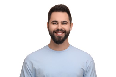 Photo of Man with clean teeth smiling on white background