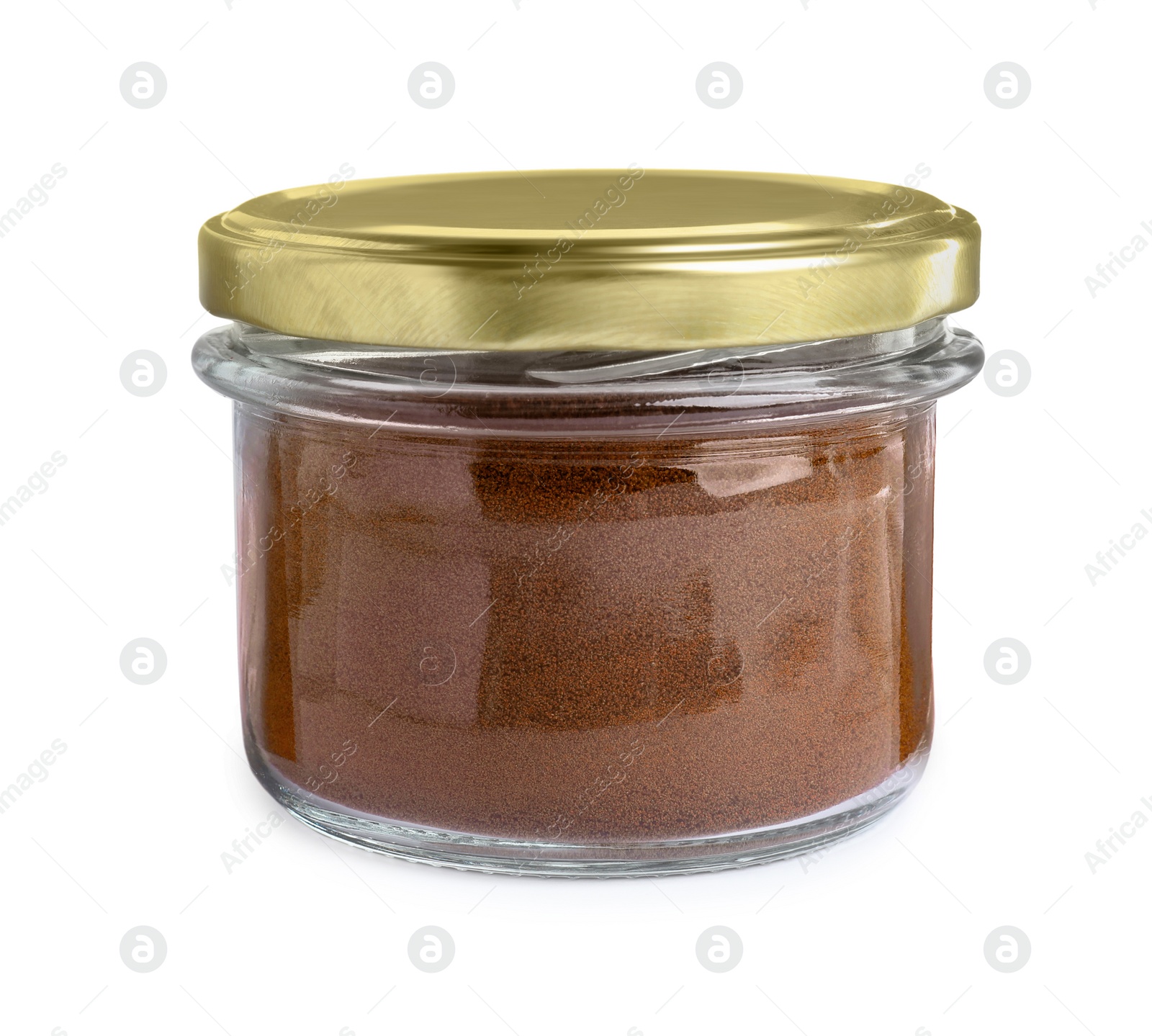 Photo of Glass jar of instant coffee isolated on white