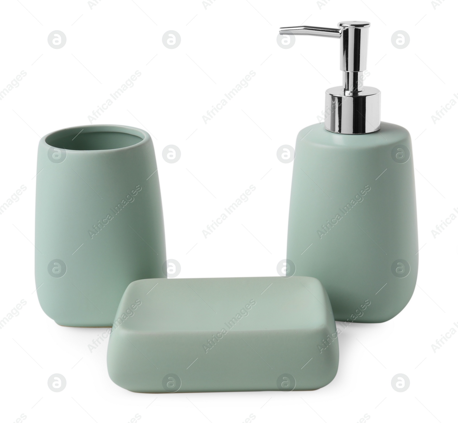 Photo of Set of bath accessories isolated on white