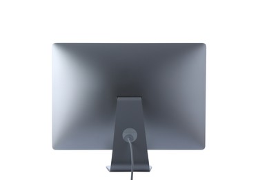 Photo of Modern computer monitor isolated on white. Back view