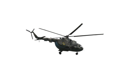 Army helicopter isolated on white. Military machinery