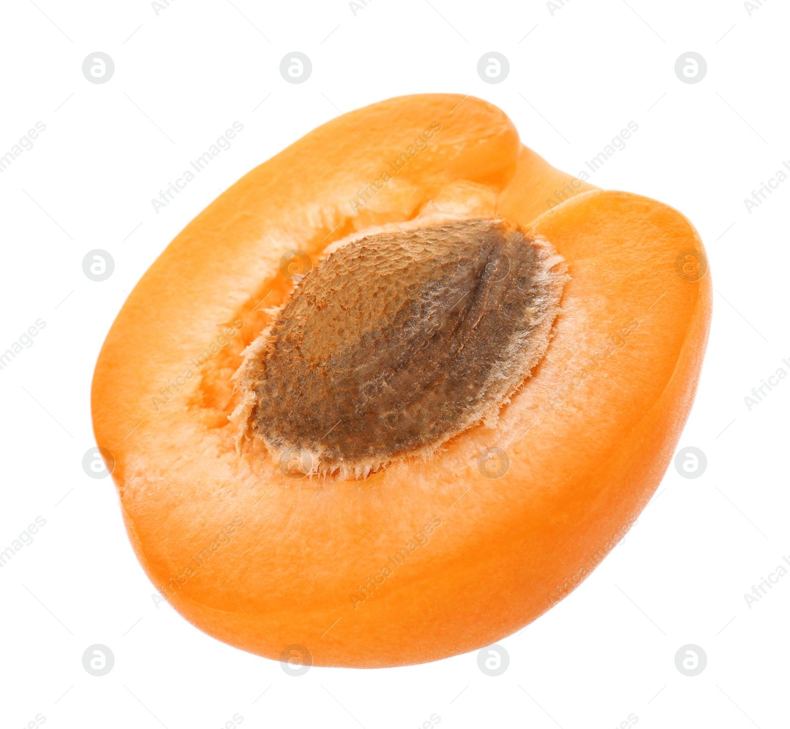 Photo of Half of delicious ripe apricot with stone isolated on white