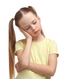 Photo of Portrait of sad girl on white background