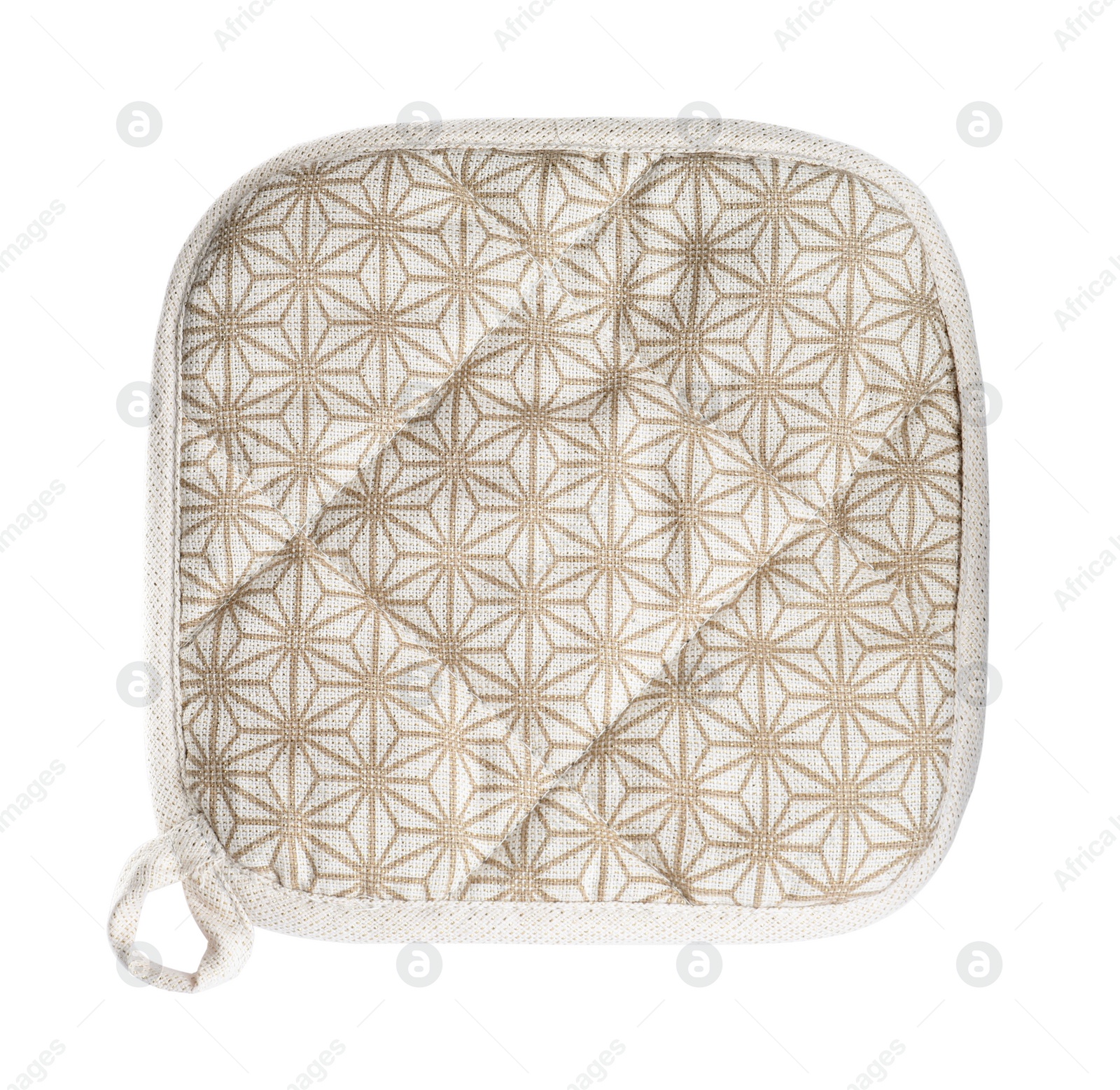 Photo of Oven potholder for hot dishes on white background, top view