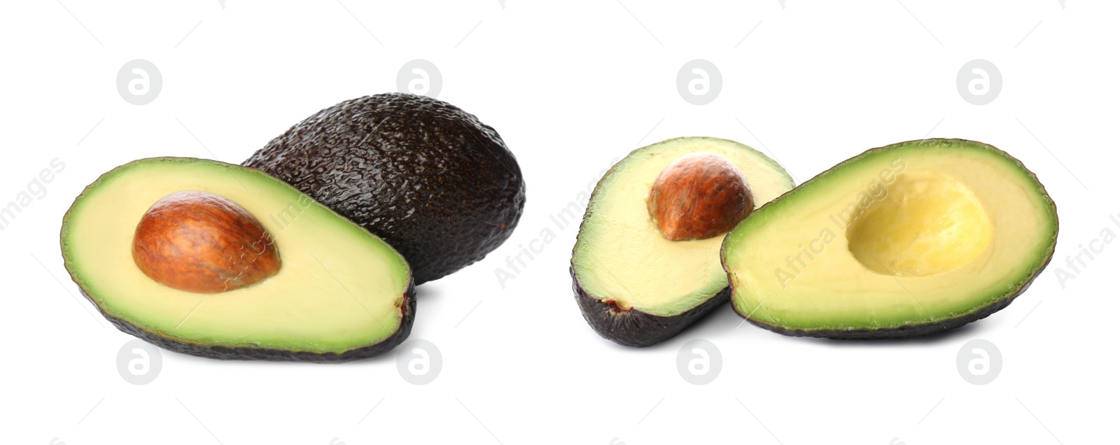 Image of Delicious ripe avocados on white background. Banner design