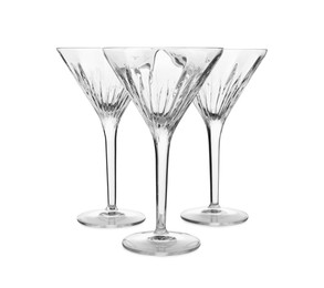Photo of Elegant clean empty martini glasses isolated on white