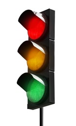 Image of Traffic signal with three lights isolated on white