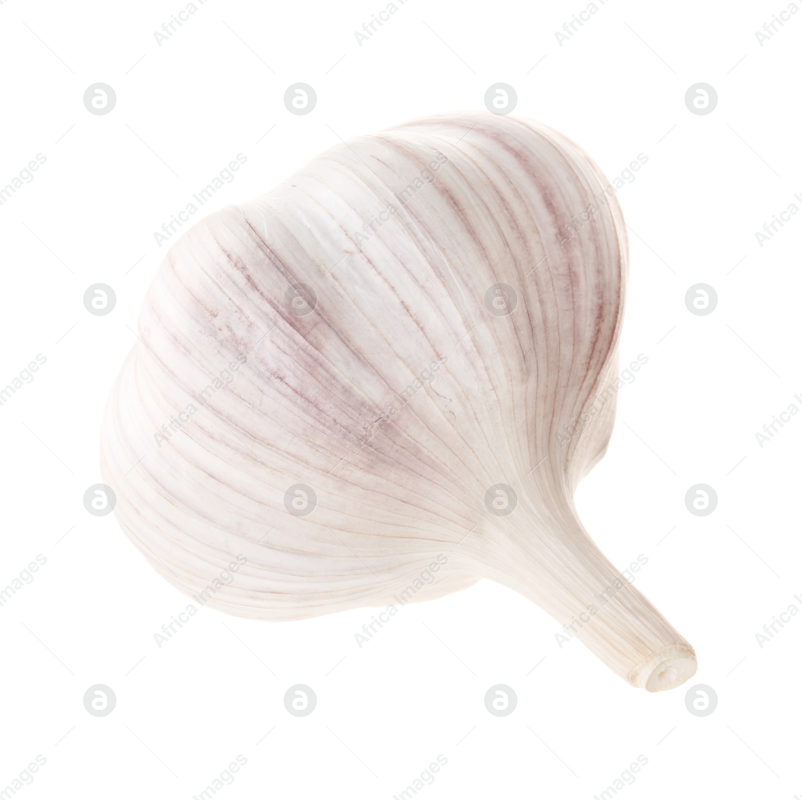 Photo of Unpeeled head of fresh garlic isolated on white